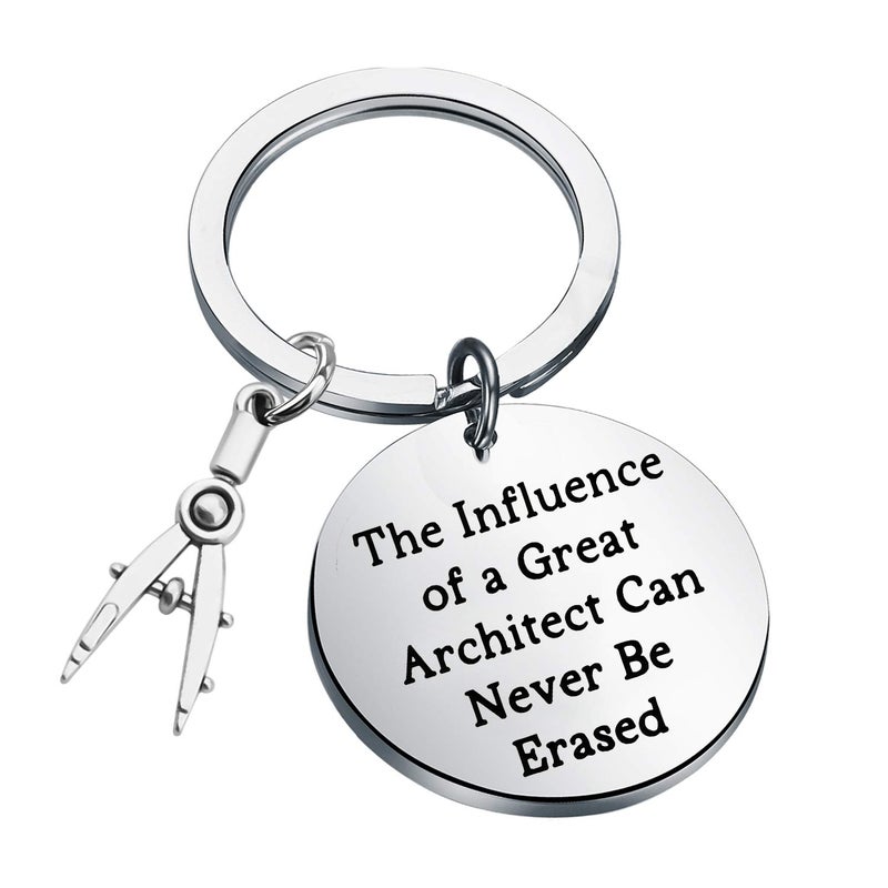 FEELMEM Architecture Keychain Architect Gift Architectural Engineer Appreciation Keychain The Influence of A Great Architect Can Never Be Erased Jewelry for Architect Engineers (silver) - Image 1